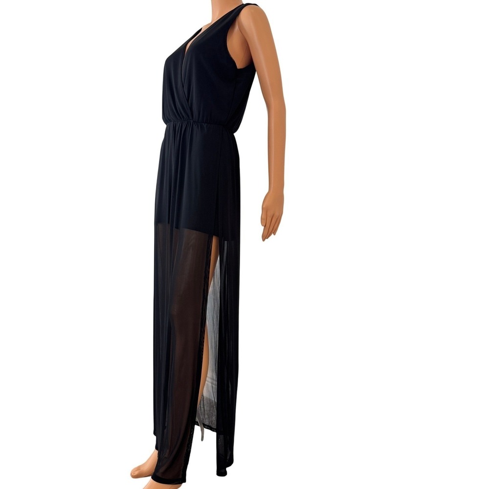 Bailey Blue Black Sheer Mesh Overlay Maxi Romper Dress V-Neck Size M 4GA9T0116 - Picture 6 of 14